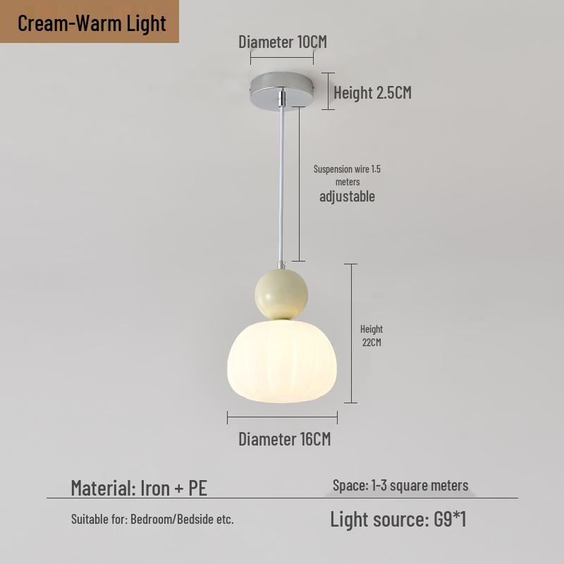 Cream Style Pumpkin Pendant Light: Modern Minimalist Bedside Lamp for Master Bedroom, Bar Counter, or Foyer with Single Head Cord Suspension.