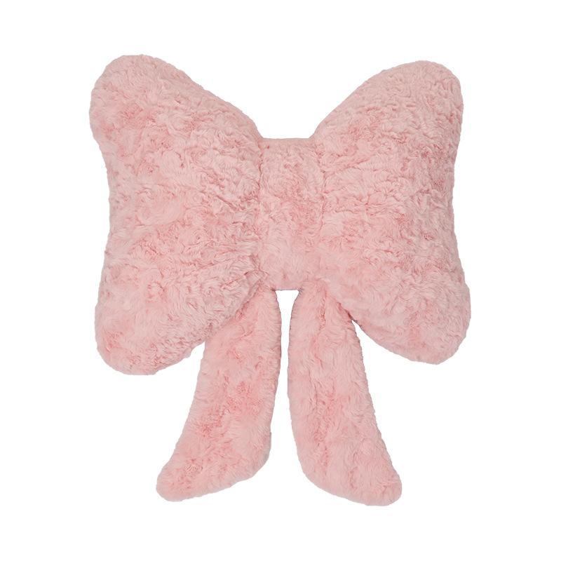 Pink bow ribbon couch pillow imitation rabbit fur comfortable car seat cushion style simple all-match back cushion
