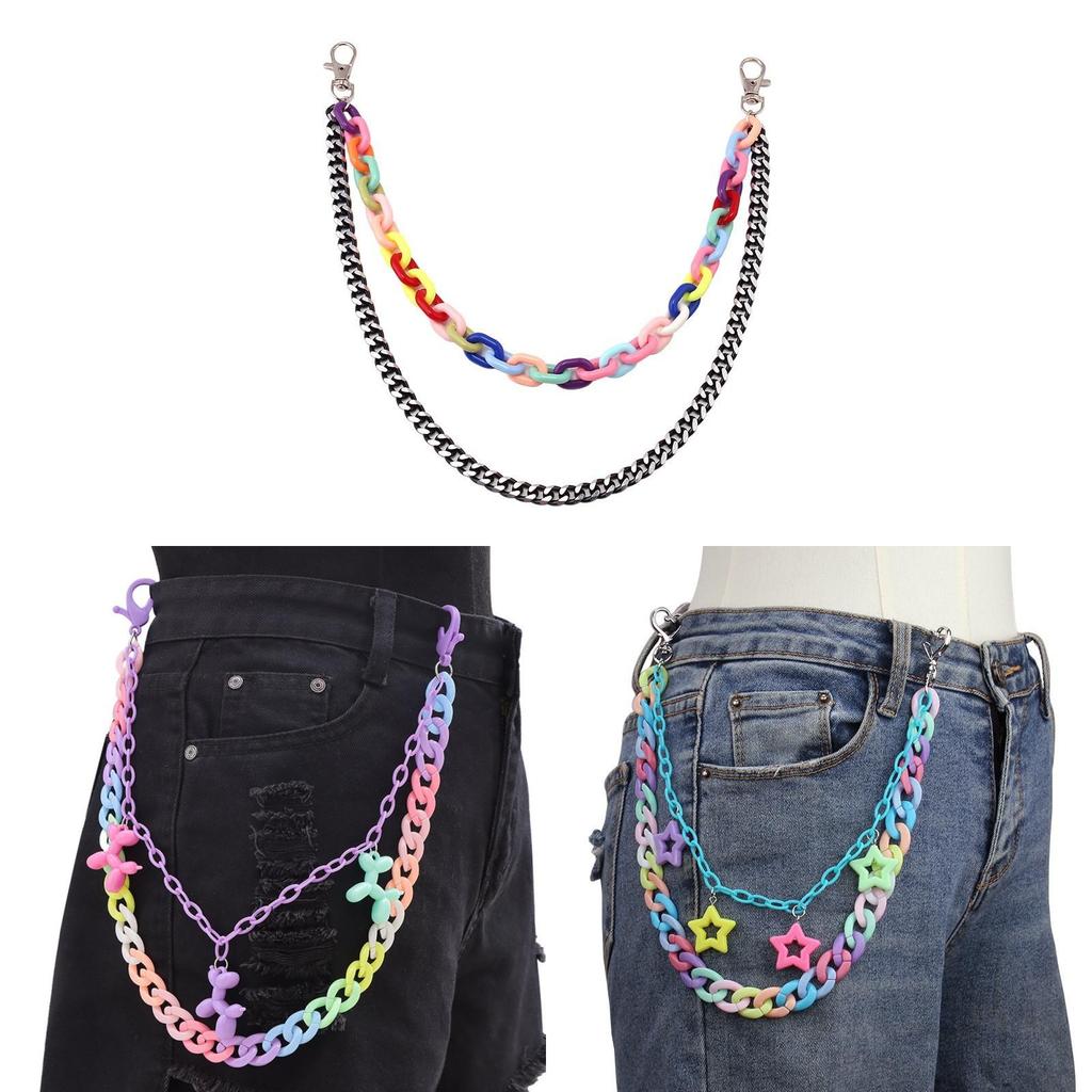 Punk Colorful Star Acrylic Belt Chain For Youth Men Women Summer Fashion Jewelry
