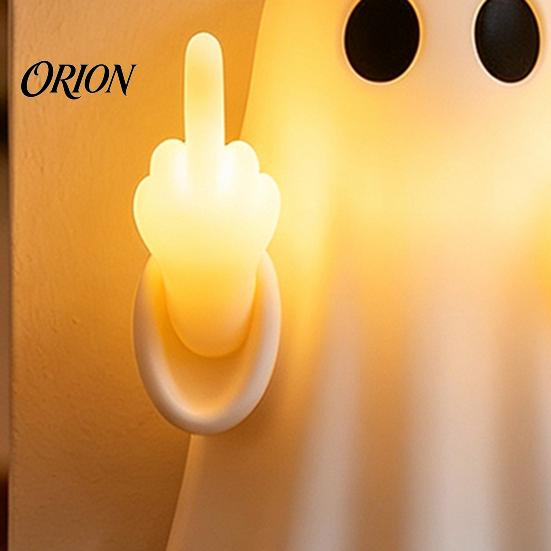 Indoor Party Atmosphere Light Halloween Ghost Middle Finger Glow Night Light, Funny LED Wall Spooky Resin Figurine Lamp, Cute Tabletop Decoration for