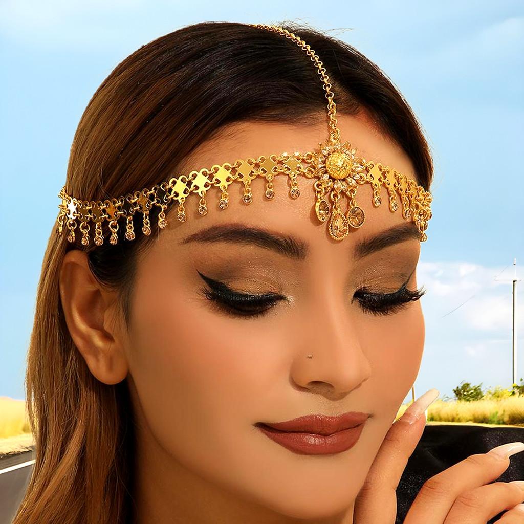 

Head Jewelry Artistic With Water Drop Crystals And Sunflower Design For Women