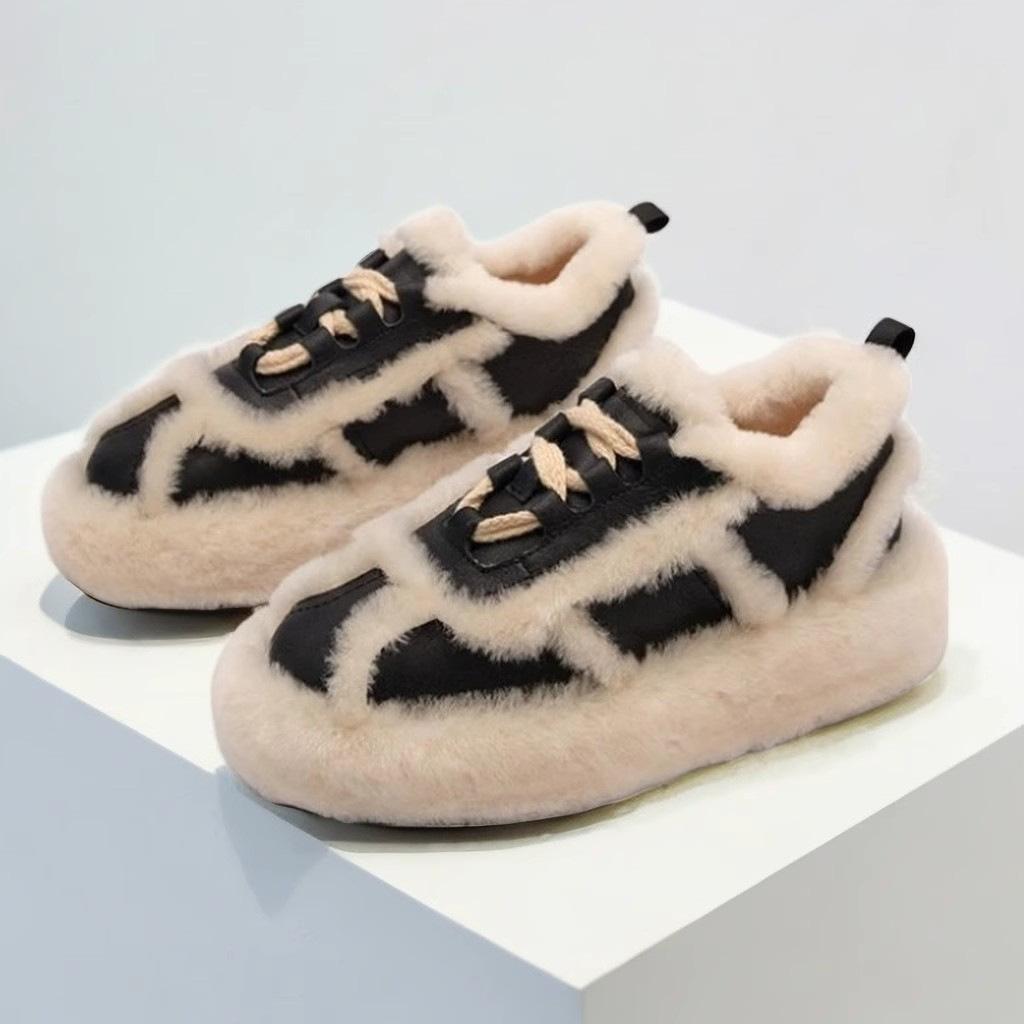 Korean version of beard edge wool shoes women's 2025 new autumn and winter platform velvet cotton shoes versatile two wear lamb wool bean shoes