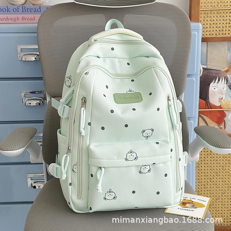 Schoolbag Korean version of small fresh schoolbag Japanese princess versatile cute polka dot men's and women's printed junior high school students