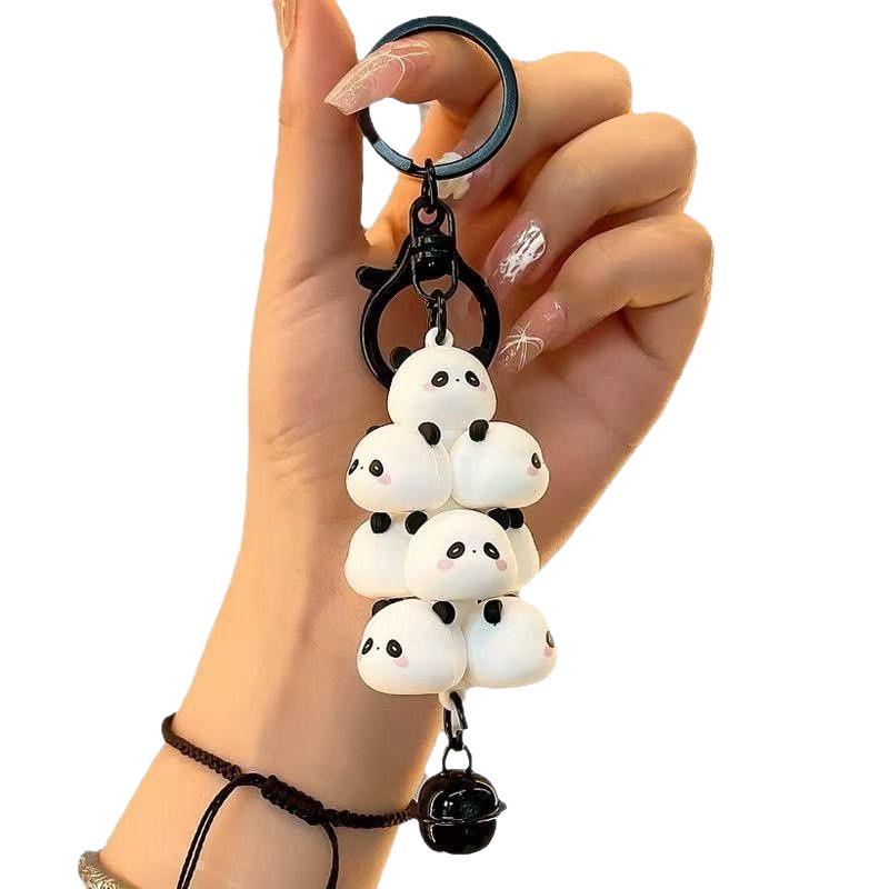 Cute Pig & Panda Cartoon Stacking Toy Pendant - Creative Couple Keychain Bag Accessory