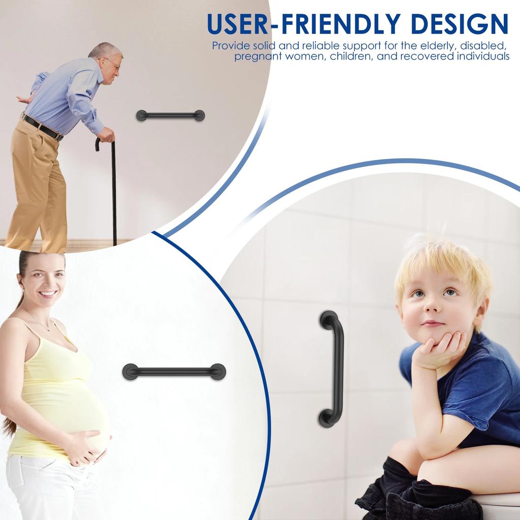 2pcs Stair Hand Railing Safety Handle Bar Stainless Steel Bathtub Safety Handle Bar Ergonomic Shower Grab Bar for Seniors Disabl