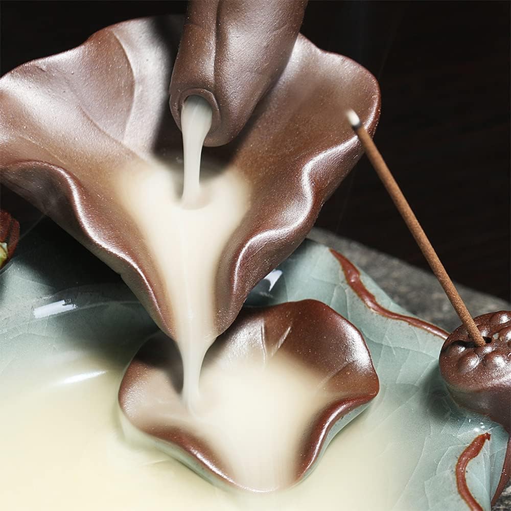 [Ceramic Crafts] Compatible with Backflow and Downflow Incense (Includes 10 Downflow Incense Sticks) - Soothing and Auspicious Ceramic Incense Burner