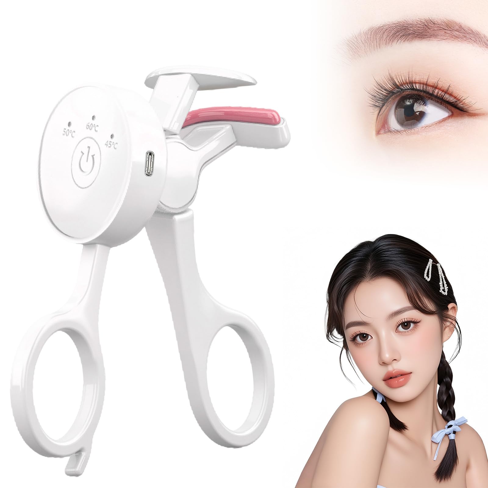 

Горячие щипцы для завивки ресниц с тремя температурными режимами, USB-зажим для лица, автоматическая силиконовая завивка, настройки, перезаряжаемый, тип, ресницы, уход, выключение, белый