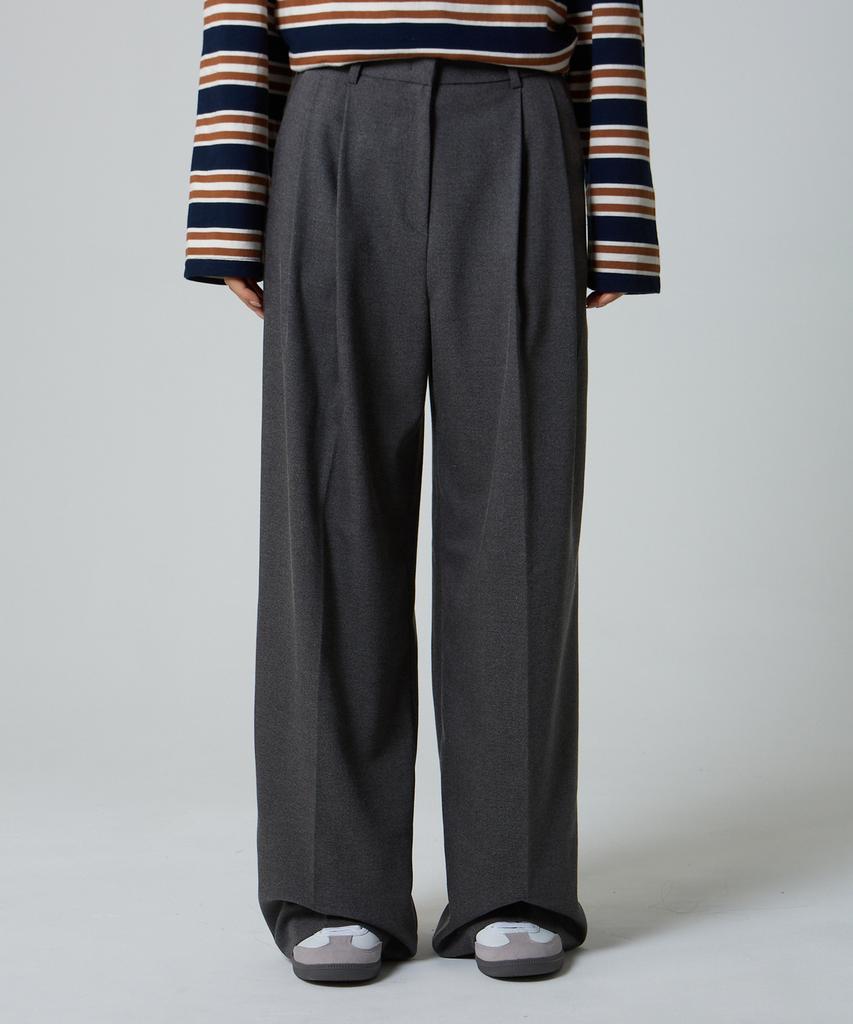 UNKNOWN PLANET Double-Pleat Wide Slacks Medium Gray