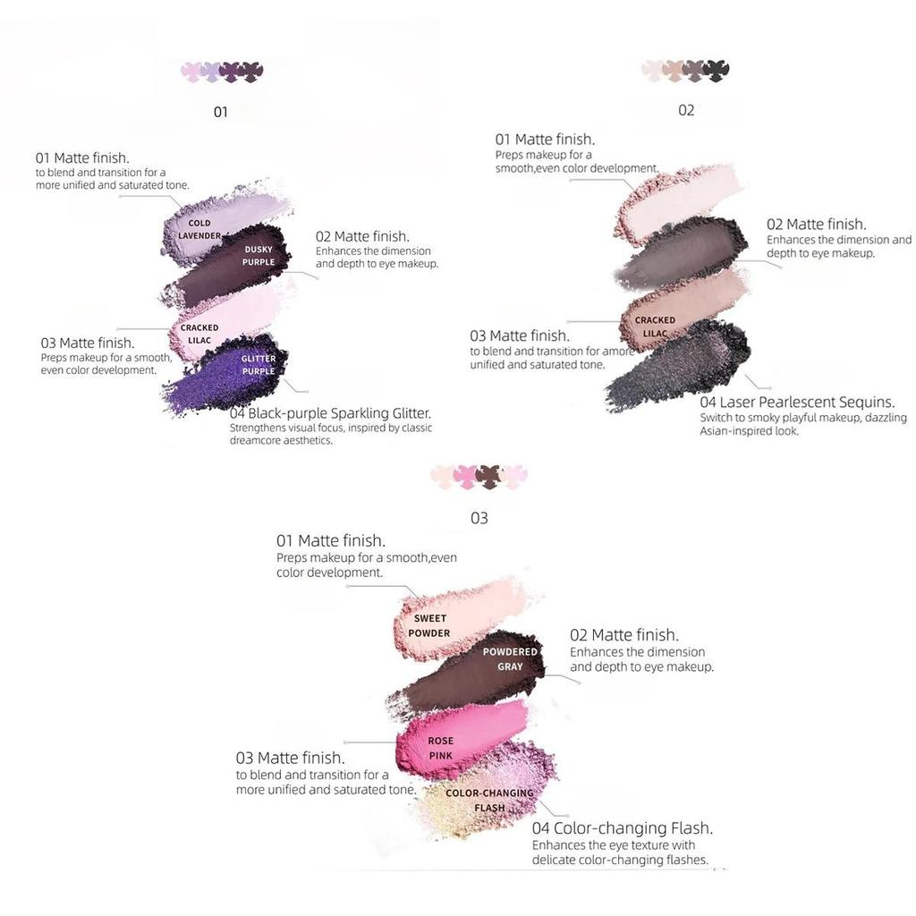 Paleta de Sombras de Ojos Cuatro Colores Serie Monstruo Emo Haggard, Pigmentación Duradera, Fácil de Usar, Combinación Multi-Textura, Fiesta