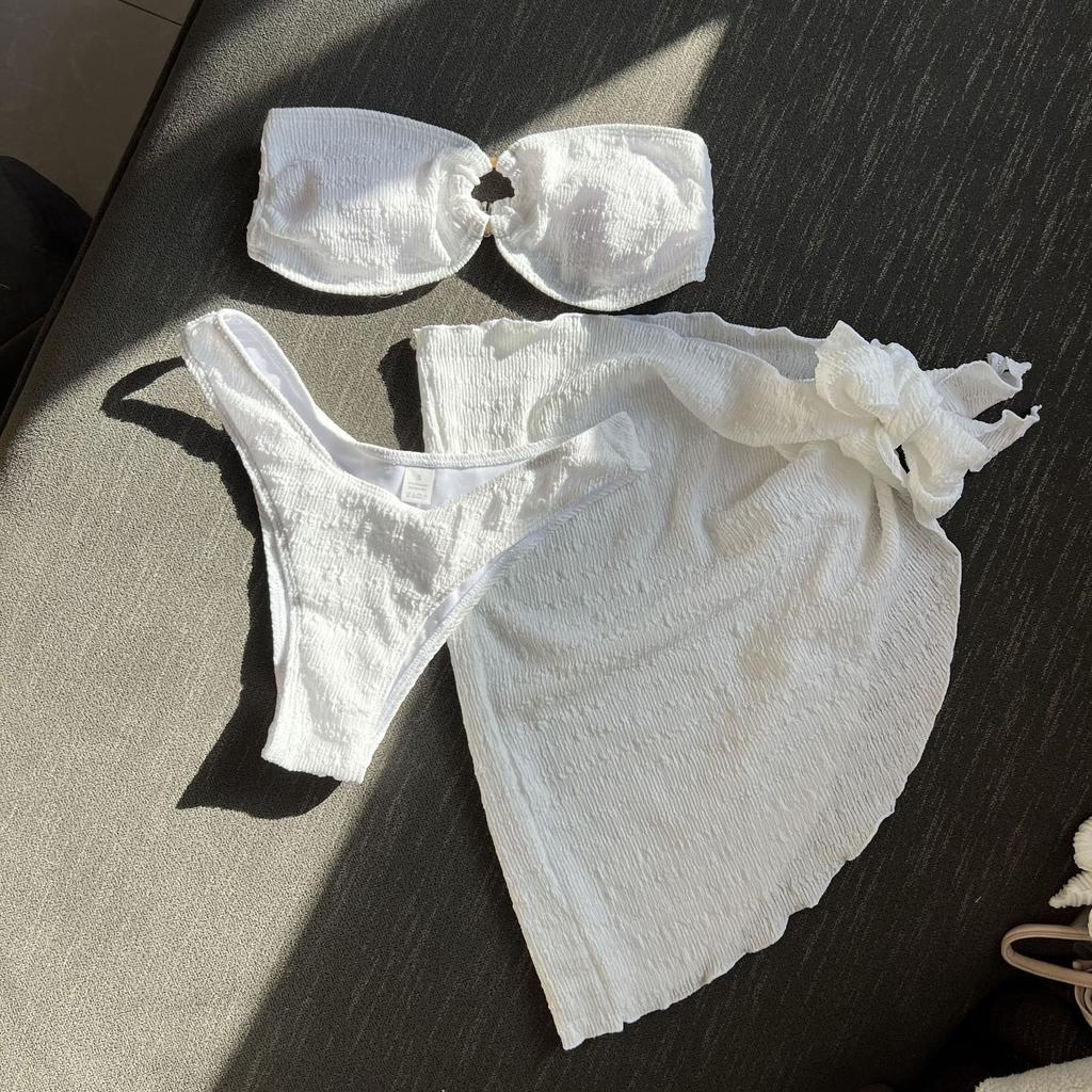 2026 Textured Cloth Tube Top Three-piece Swimsuit Bikini