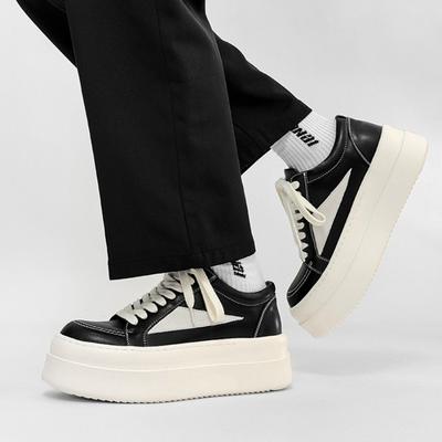 Fashion Couple Platform Big Head Leather Shoes Men's Women's High Quality Board Shoe Fad Height Increase Casual Thick Sole Shoes for Man