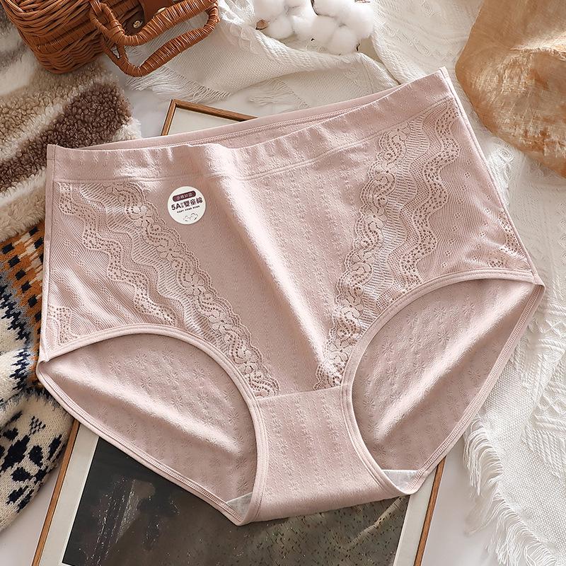 Plus-Size Women's Pure Cotton High-Waisted Underwear, Jacquard Fabric, 5A Antibacterial Crotch, Breathable and Comfortable