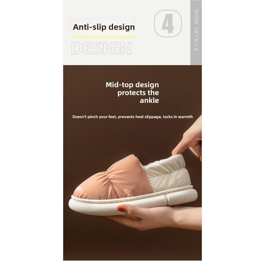 Cotton Slippers for Women, Winter Bag with Added Velvet for Indoor Warmth, Thick Soled Waterproof Down Cotton Shoes for Men, Suitable for Outdoor Wear