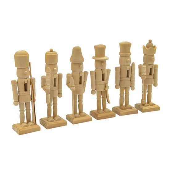 6Pcs Unpainted Nutcracker Blanks 12.5CM Wooden DIY Craft for Painting Christmas Ornament Making Kit Parent-child Art Project Supplies