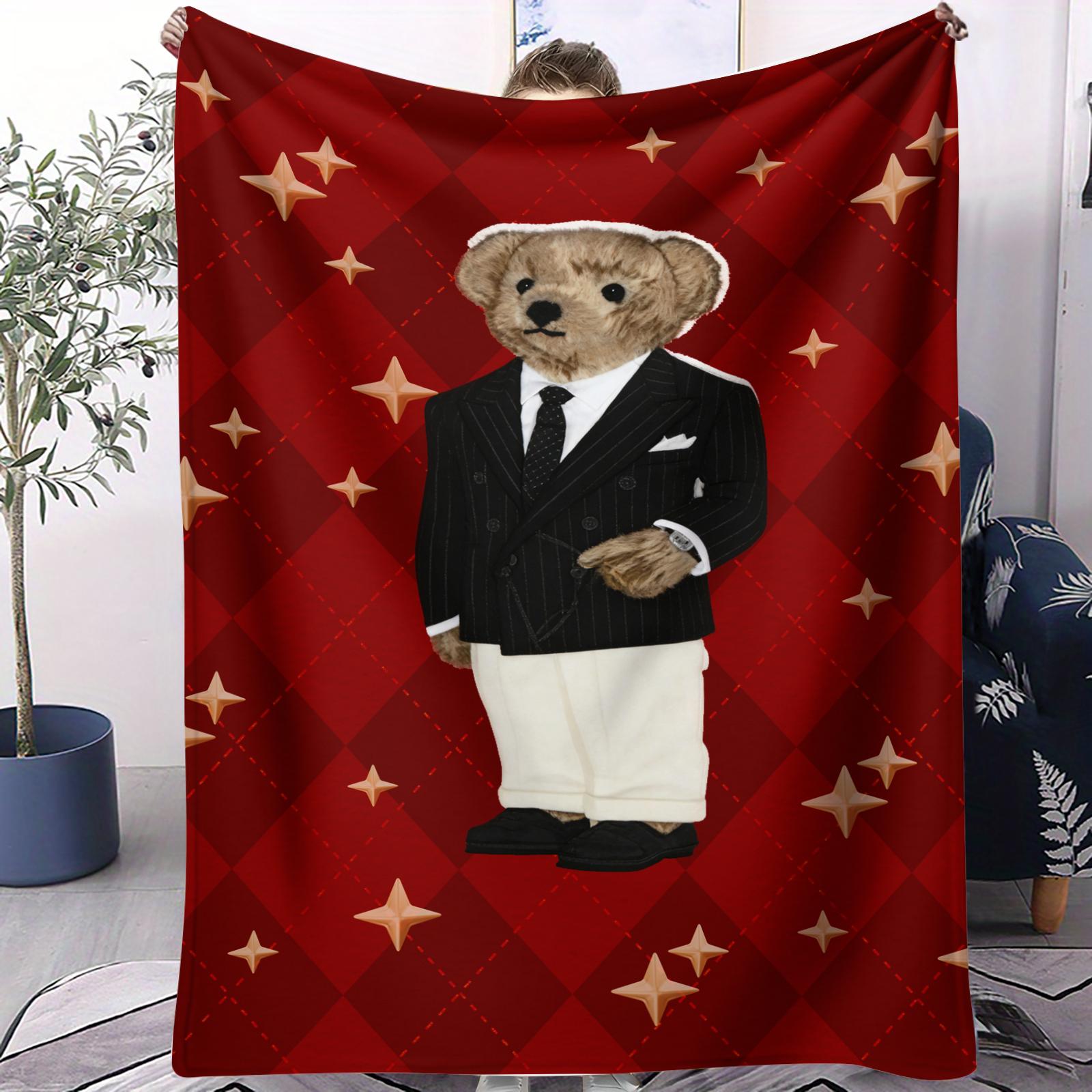 

Cute Teddy Bear Print Warm Soft Blanket For Office Travel Comfort Leisure Camp Travel Multifunctional Universal Blanket Fan Gift 70x100cm