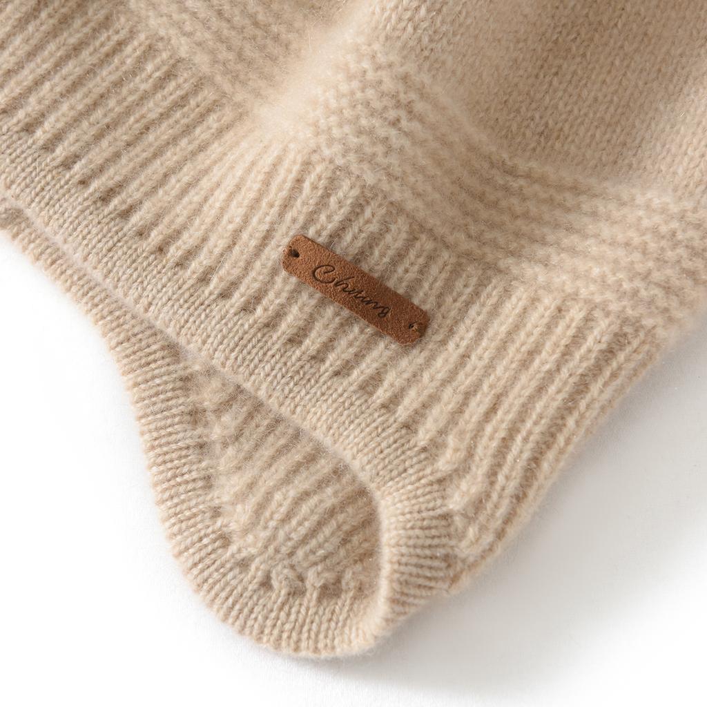 Cashmere autumn and winter new women's high-end solid color knitting outdoor warm fashion heavy ear protection casual