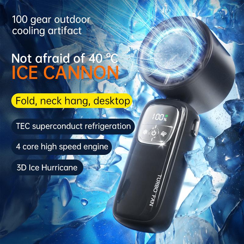 2026 New Digital Display 4000mAh Ice Cooling Mini Electric Fan Hanging Neck Handheld Fan Portable Turbo High-speed Folding Fan