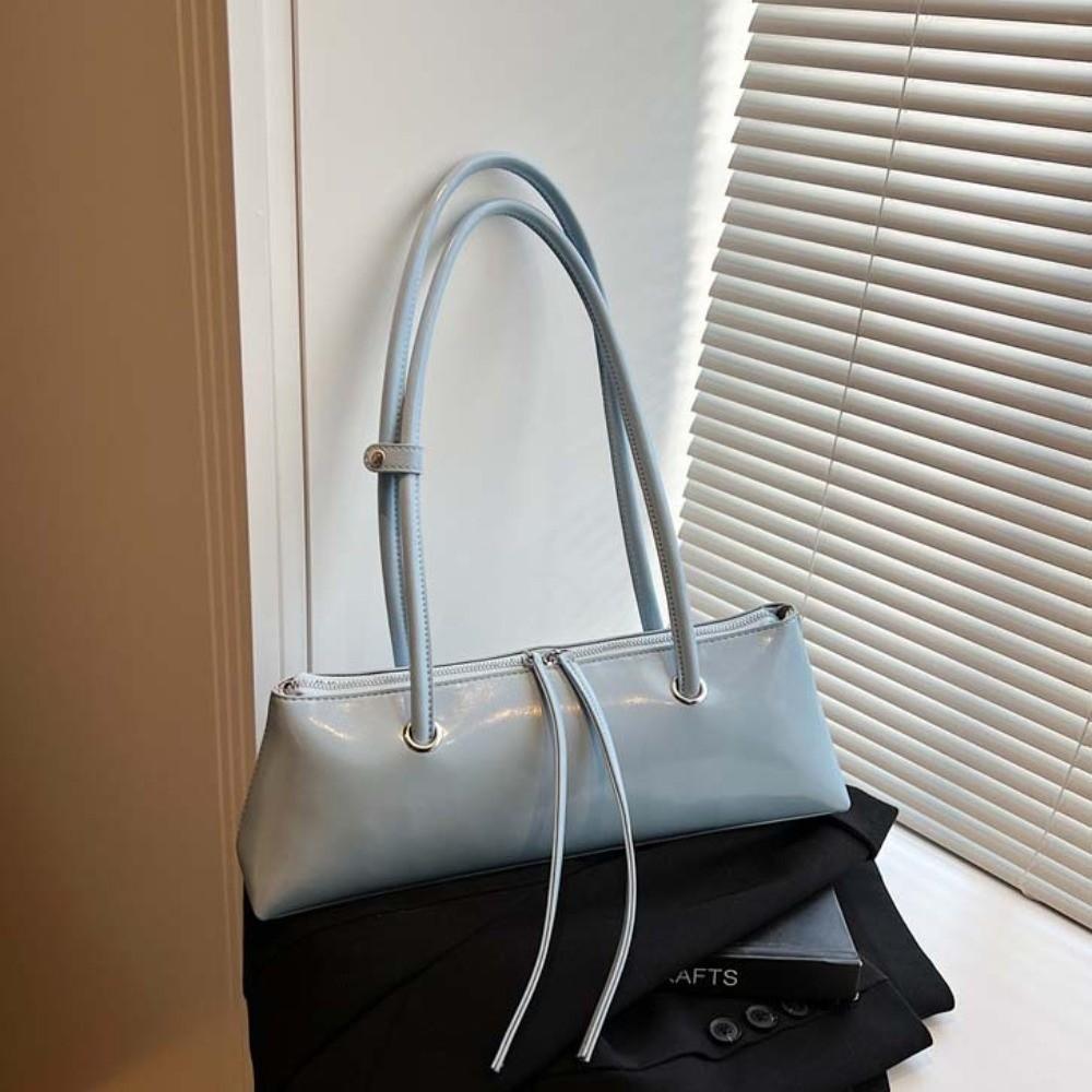 Y2K PU Shoulder Bag Solid Color Texture Underarm Bags All-match French Stick Handbag Daily