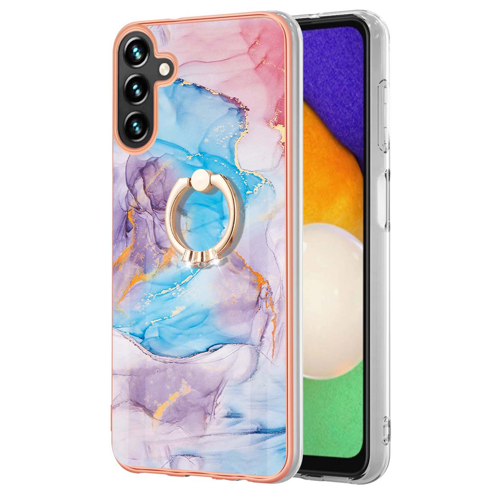 

For Samsung Galaxy A34 5G,Case with Ring Kickstand IMD Marble Pattern TPU Back Cover A