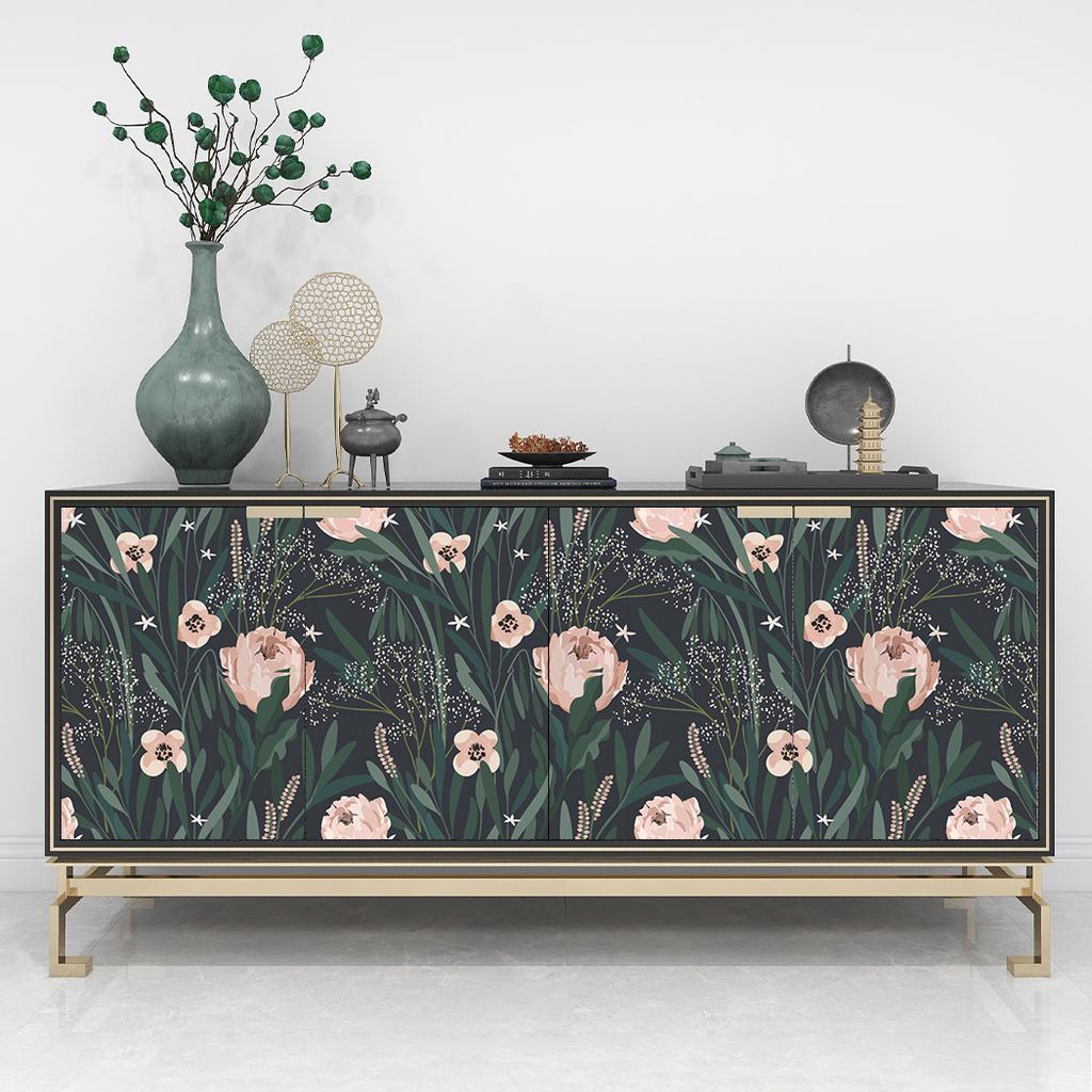 Pink Floral Peel and Stick Wallpaper Vinyl Leaf Self Adhesive Wallpaper Removable Waterproof Contact Paper for Cabinets Drawers