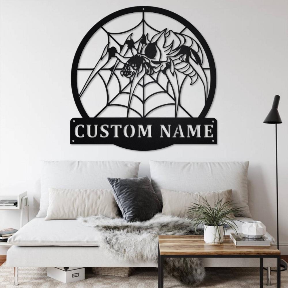 Customizable Spider Metal Wall Art Surname Personalized Durable Indoor Outdoor Kitchen Decor