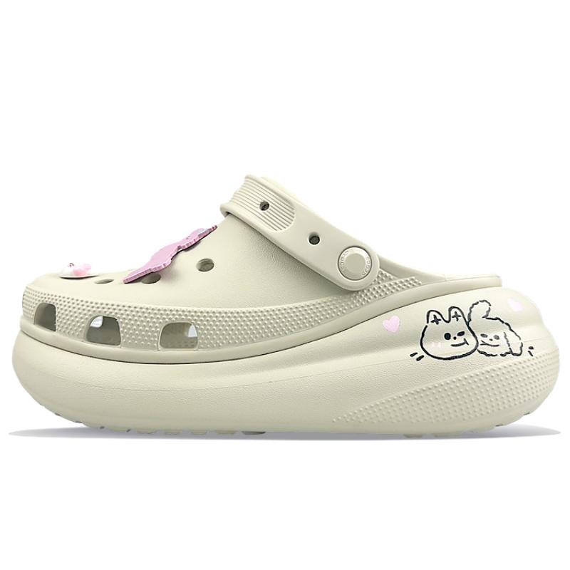 Crocs Crush Clog BNK Love Bones Listening Kitten Hat Puppy Clogs Unisex White