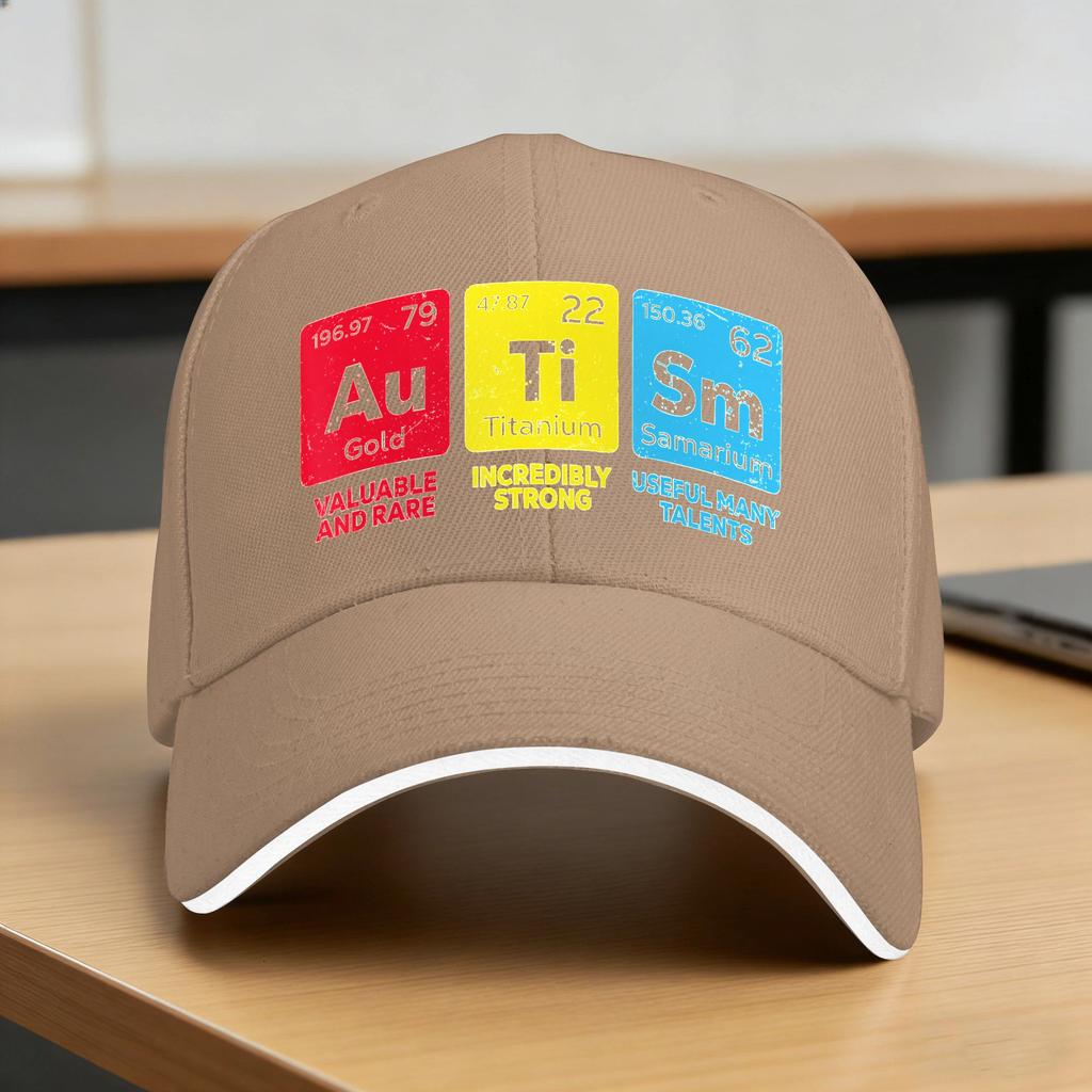 Spring Autism Awareness Autism Periodic Table Baseball Cap Outdoor Gym Trendy Sun Trucker Hat Unisex Women SunProof Snapback Cap