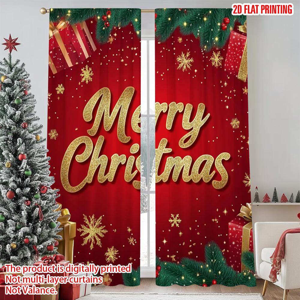 2pcs 2D Flat Printing Merry Christmas Popular Curtains Snowman Christmas 00 Polyester Without Electricity Festive Curtains