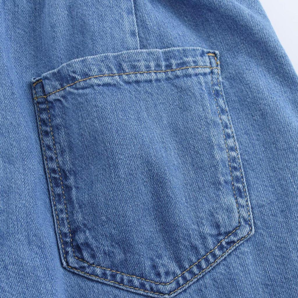 2024 Fall European & American Women’s Casual Denim Shirt and Tie-Waist Pants Set