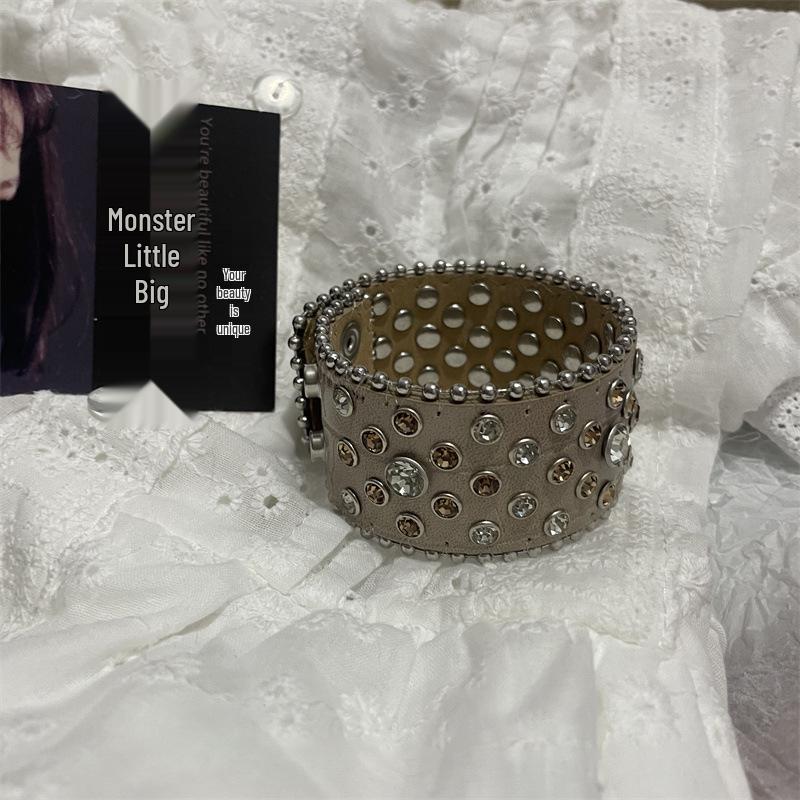 Ретро кожаный браслет, усыпанный стразами: Уникальные, Модные, Универсальные Женские Украшения