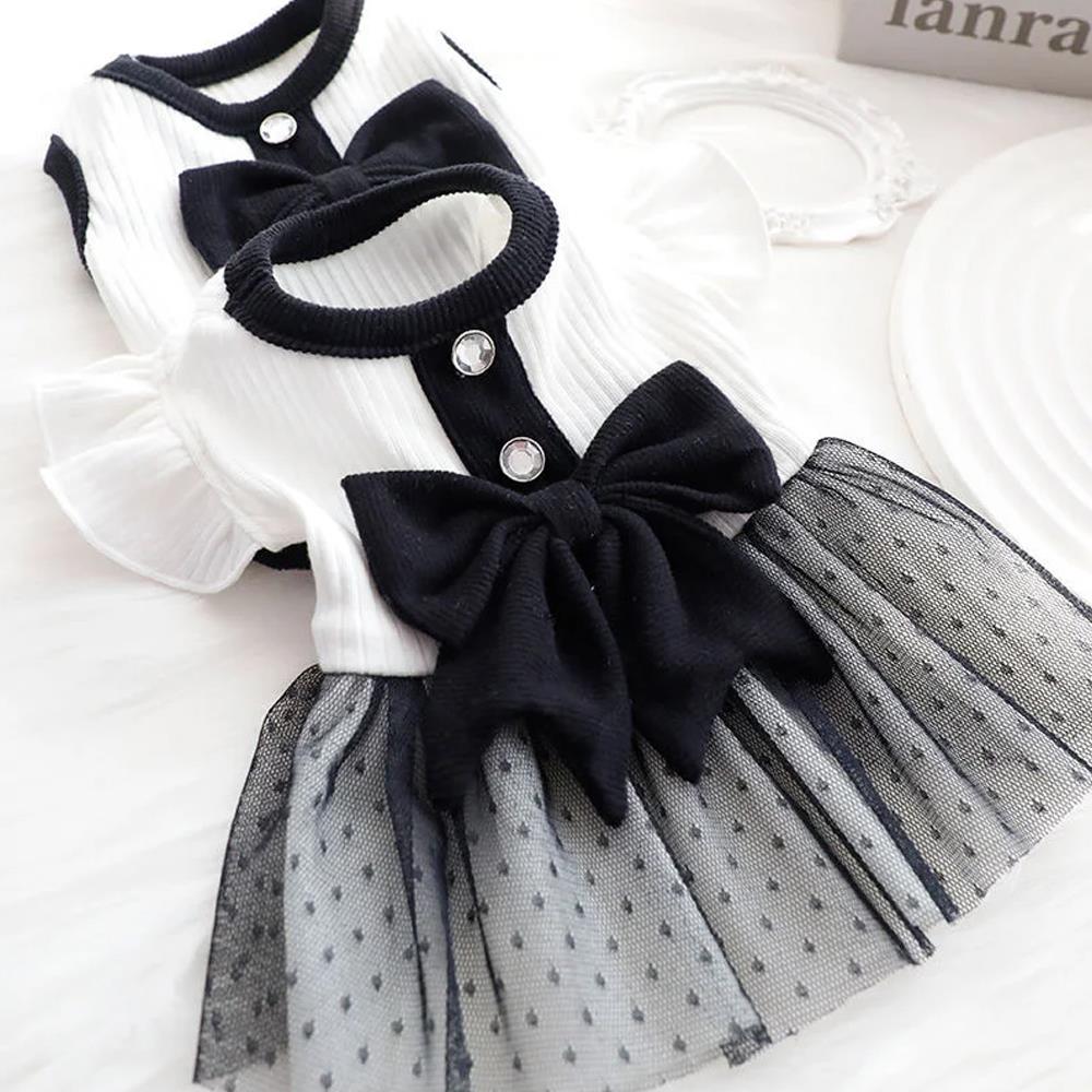Knitted Dog Dresses for Small Dogs Cats Bow-Knot Cute Girl Dog Clothes JK Female Pet Dress Puppy Outfits for Chihuahua Yorkie