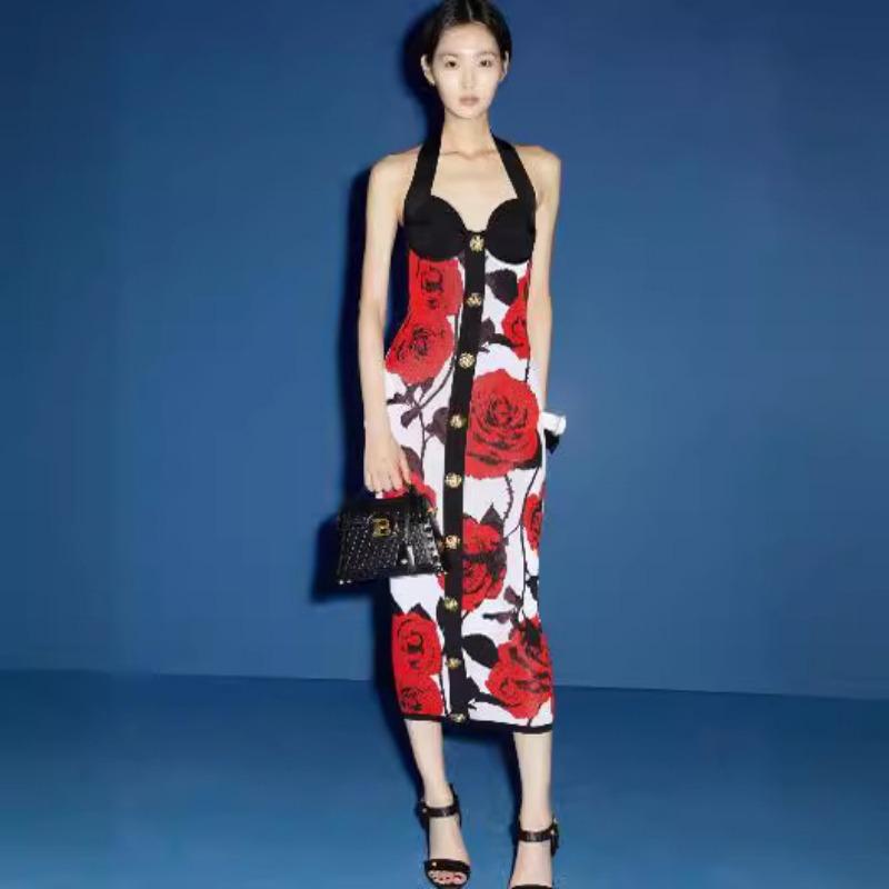 

Bandage jacquard dress neck halter dress home rose high-end slim and thin XL чёрный