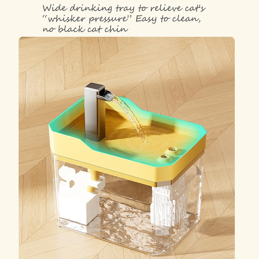 Distributeur d'eau pour chat 1,5 L avec pompe Eau filtrée Silencieux Manque d'eau Arrêt automatique Circulateur automatique Abreuvoir