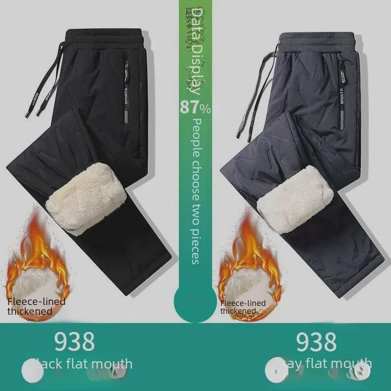 Men's Winter Thick Lambskin Plush Pants - Loose Straight Fit, Warm Cotton, Casual Sports Style, Large Sizes Available