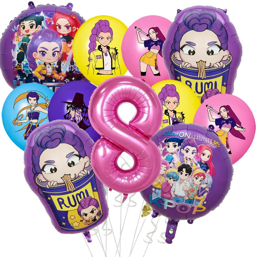 1 sett Kpop Demon Hunters Tema Aluminiumsfolie Lateksballong Barnebursdagsdekorasjon Anime Kpop Anime Festartikler Gaver