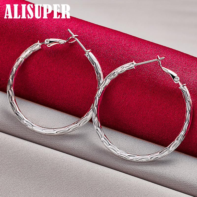 925 Sterling Silver Wave 40mm Hoop Earring Jewelry