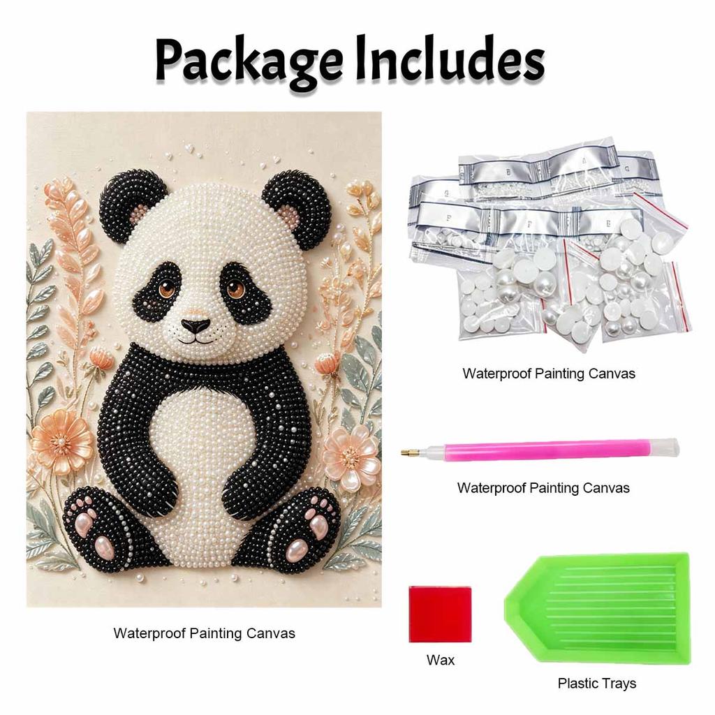 Creative DIY Framed Pearl Art Kit with Cute Panda Floral Pattern Sparkling Bead Canvas Ready to Display Relaxing Gift for Adults Craft Decor