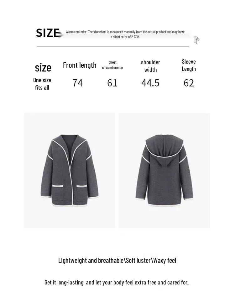 Women's 100% Wool Mid-Length Korean Style Hooded Overcoat - 2026 Premium Cardigan.