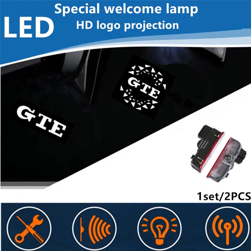 ZDFVU1 2PCS Car Door HD LED Lamps Projector Courtesy Welcome Light for VW GTE Logo Golf Tiguan Arteon BORA Passat Jetta Touareg QQ15