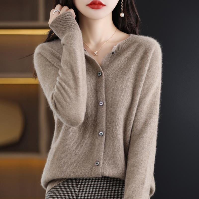 

Однолинейный готовый к носке кардиган из иглошерсти османтуса с круглым вырезом для женщин на осень и зиму, свободный и атмосферный кашемировый свитер, пальто XXL