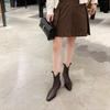Leather Vintage Pointed V Boots Women's French Thick Heel Skinny Back Zipper Western Boots 2025 Martin Boots.