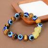 Natural Tiger Eye & Amber Pixiu Charm Bracelet, 10mm Beaded with Evil Eye Protection