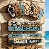 Wood Flip Flop Beach Sign, Hanging Coastal Welcome Door Sign, Vintage Rustic Farmhouse Wall Plaque for Front Door, Porch, Balcony, Summer Decor
