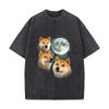 Shiba Inus Unter dem Mond Herren Sommer T-Shirt Baumwolle Vintage verblasstes T-Shirt