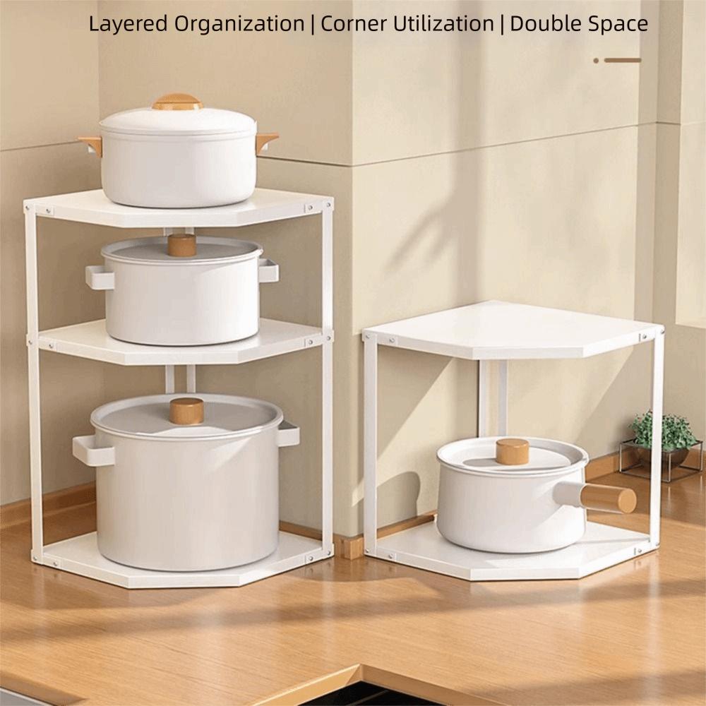 2/3 Tier Corner Pot Storage Rack Space Saving Pots and Pans Organizer  Kitchen