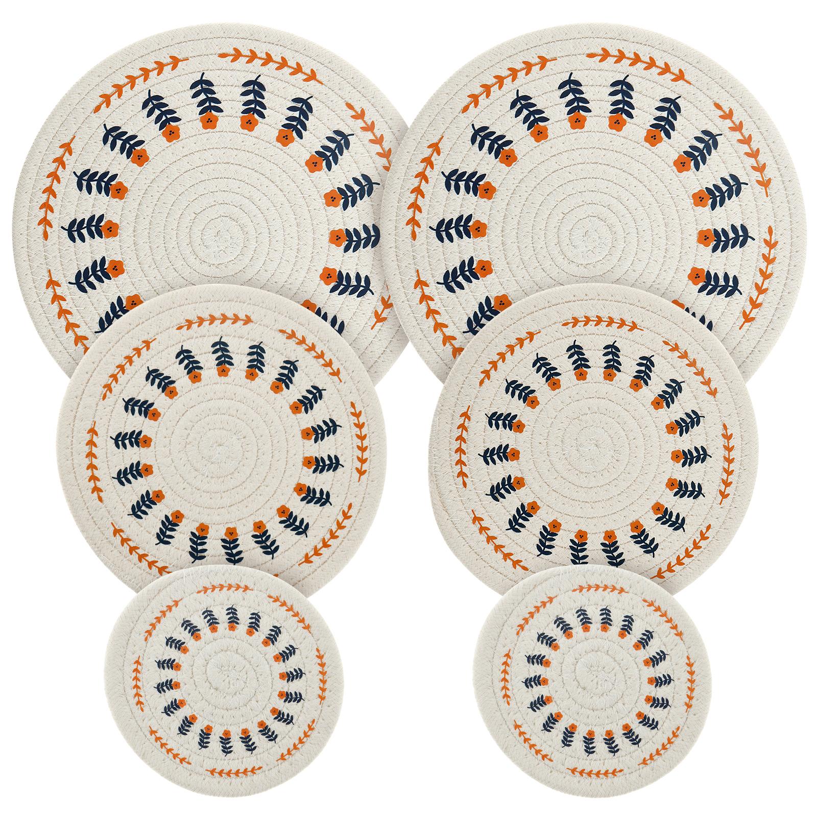 

6 Pcs Cotton Trivet Round Trivet Set 3 Sizes Kitchen Trivets Washable Trivets for Hot Dishes Decorative Pot Holders Heat Trivet M
