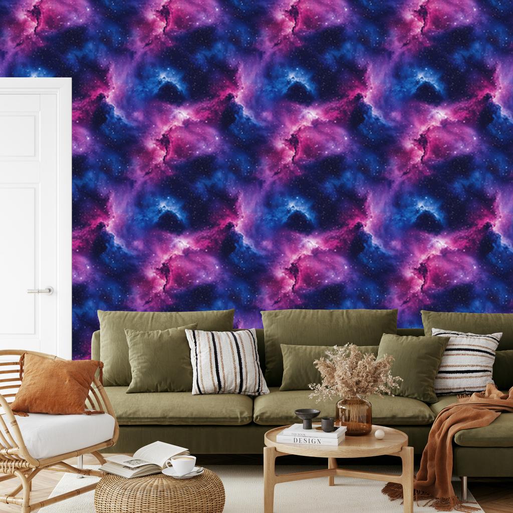 Watercolor Galaxy Wallpaper, Purple and Navy Blue, 50x1000