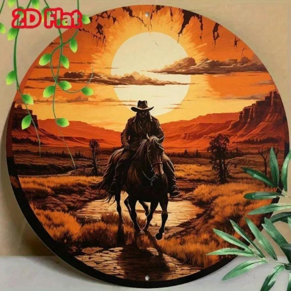 Metal Tin Sign Cowboy Sunset Wall Art Home Bar Cafe Decor