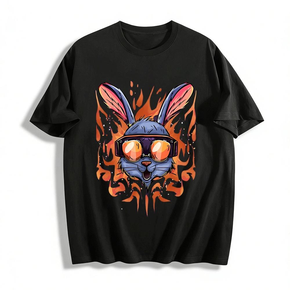 Cool Flame Sunglasses Rabbit Graphic Trendy Casual Tee Pure cotton T-shirt XXS