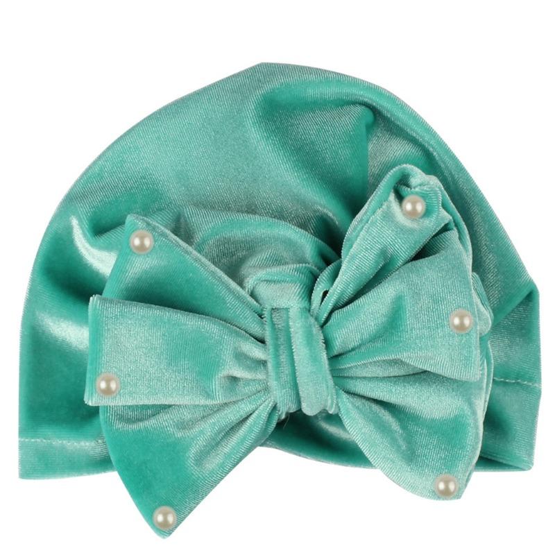 Babymütze Neugeborenen Schleife Reifenmütze Säugling Goldener Samt Thermomütze Kinderhut